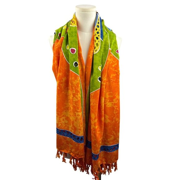 Handmade Batik Butterfly Sarong Wrap Scarf Shawl One Size Primitive Vibes Hawaii - Picture 3 of 8